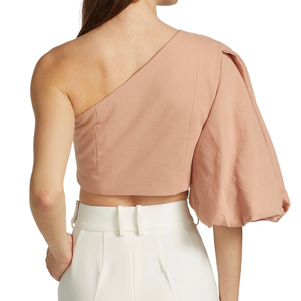 No Pise La Grama La Enamorada Top (Sz XS) One Shoulder Puff Sleeve Rose Khaki - Picture 7 of 15